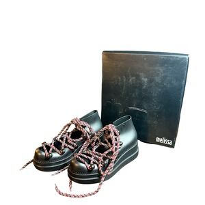 Melissa Ninety Mash Up Black Platform Ankle Boots Sandals Lace Up Shoes Size 6